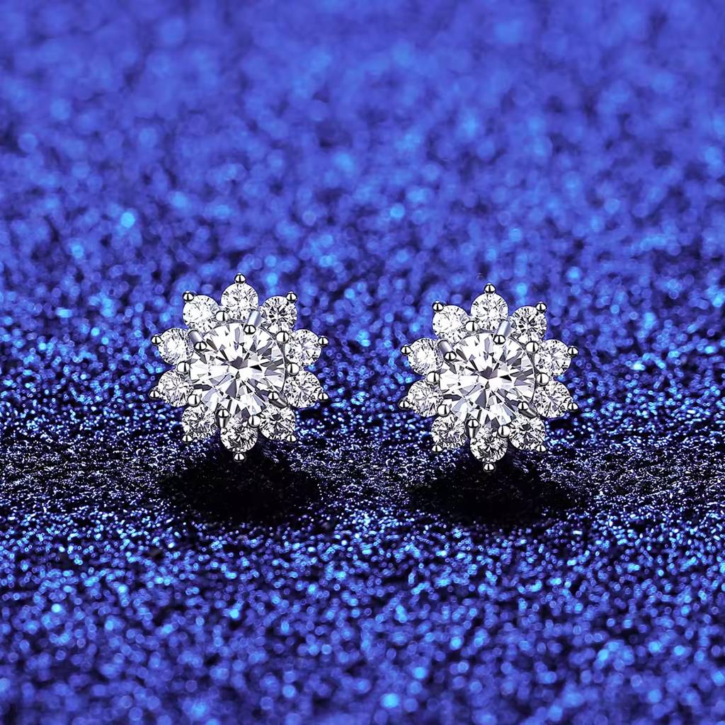 Snowflake Sparkle Round Silver Moissanite Pendant And Earrings : Snowflake_Flower_1ct_MSN22111210S