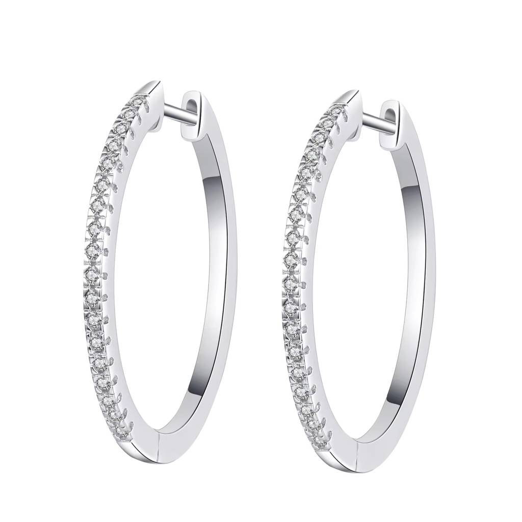 1.08 Ct / Pair Round Moissanite Hoop Earrings D/Vvs1; Sterling Silver; Gra Certified : RoundHoop_054