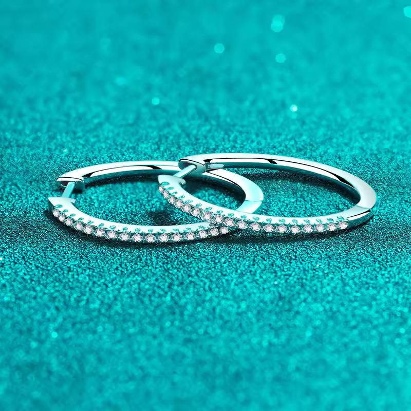 1.08 Ct / Pair Round Moissanite Hoop Earrings D/Vvs1; Sterling Silver; Gra Certified : RoundHoop_054