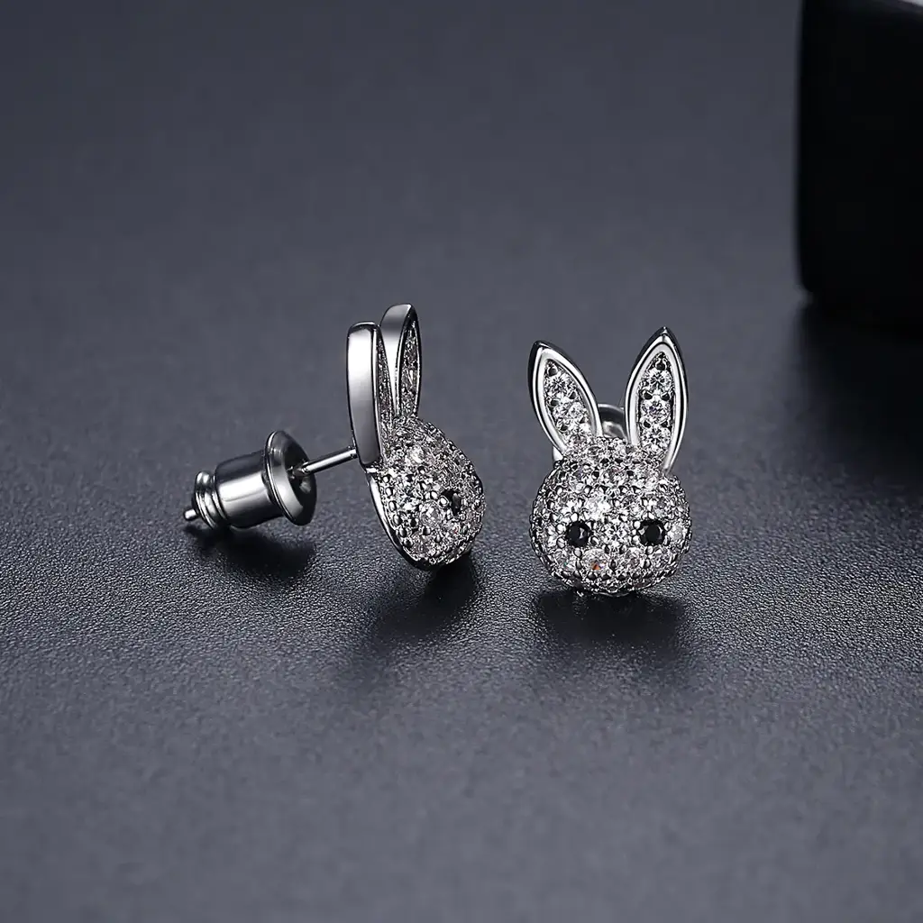 Sterling Silver Sparkling Bunny Zircon Earrings And Pendant : Z21061611