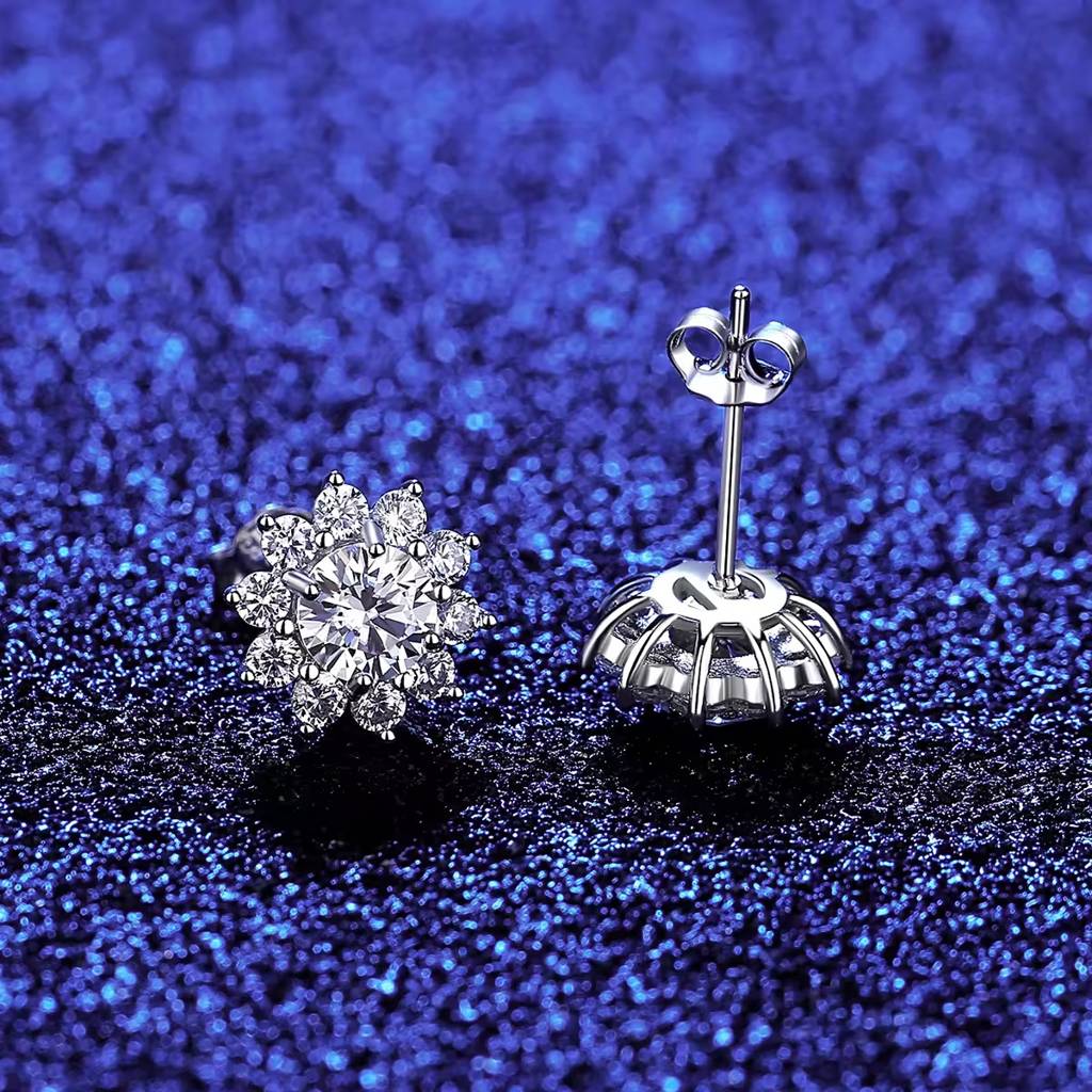 Snowflake Sparkle Round Silver Moissanite Pendant And Earrings : Snowflake_Flower_1ct_MSN22111210S