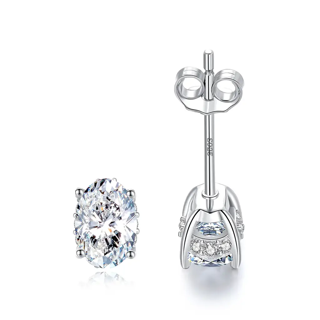 Gra Certified Sparkle Oval Cut Silver 1.2 Ct Moissanite Pendant Set With 1 Ct Earrings : SparkleOval_MSN22052423S_MSE22052422