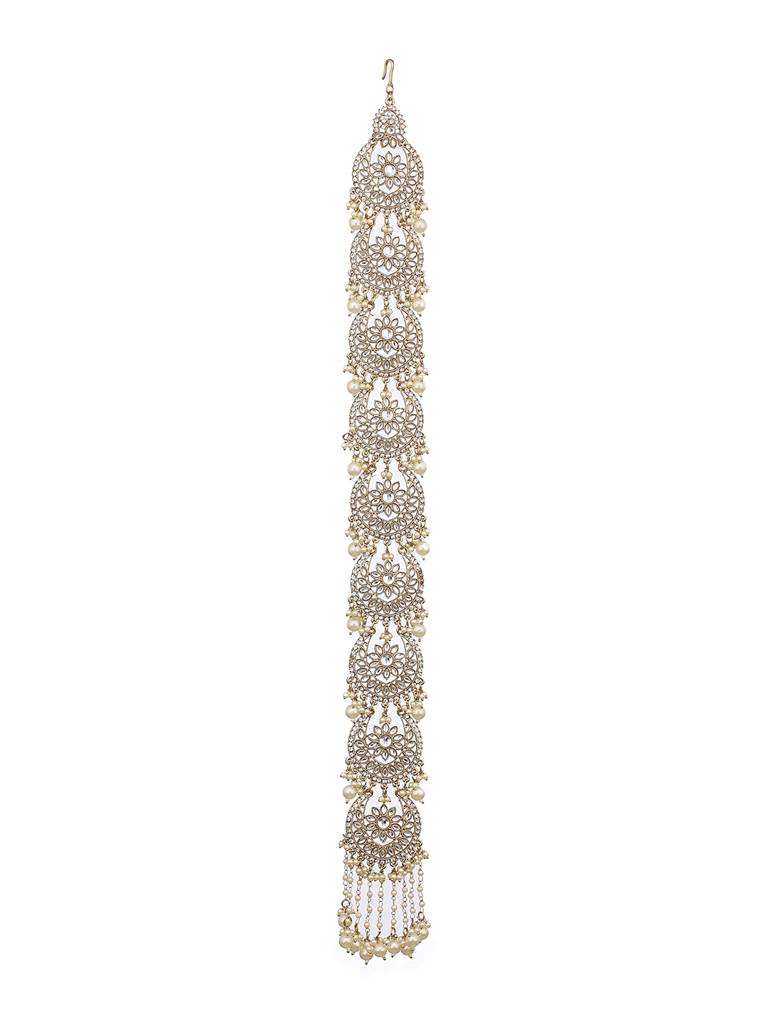 Kundan Studded & Pearl Beaded Embellished Choti Hair Accessory : HA-JS23-70112