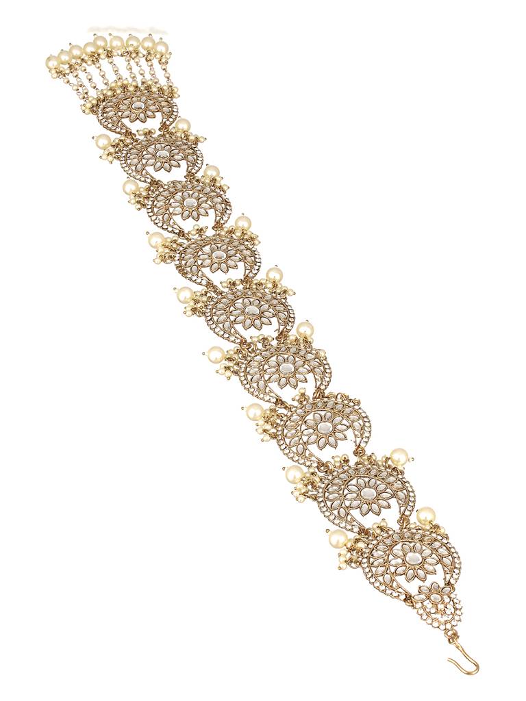 Kundan Studded & Pearl Beaded Embellished Choti Hair Accessory : HA-JS23-70112