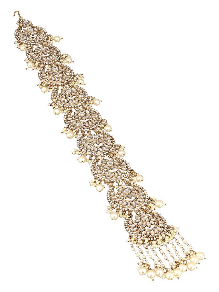 Kundan Studded & Pearl Beaded Embellished Choti Hair Accessory : HA-JS23-70112