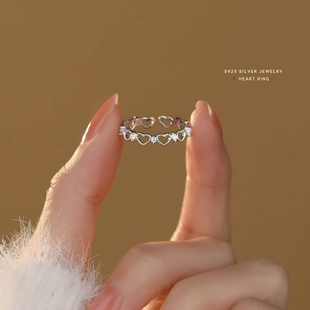 925 Sterling Silver Minimalist Heart Band Ring I Adjustable Silver Rings For Women & Girls : BRDK1552