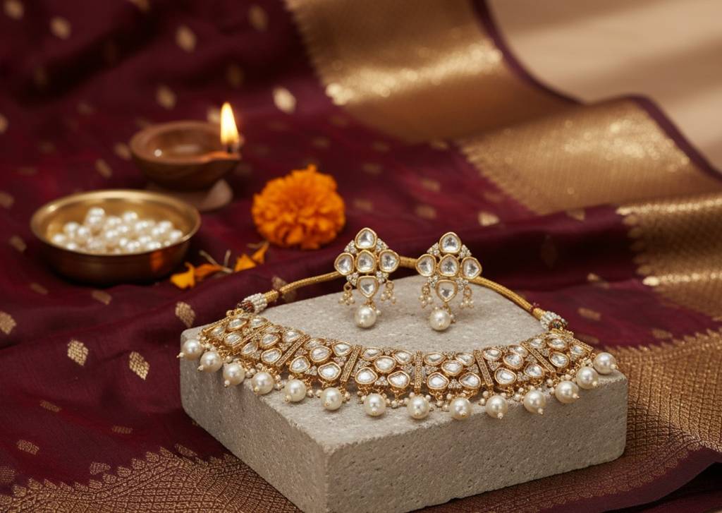 Jasmine Petal Kundan Set : HIV-11