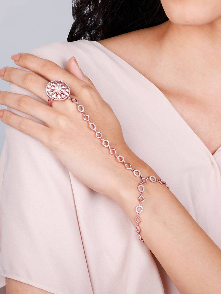 GIVA 925 Sterling Silver Rose Gold Majestic Cocktail Haathphool