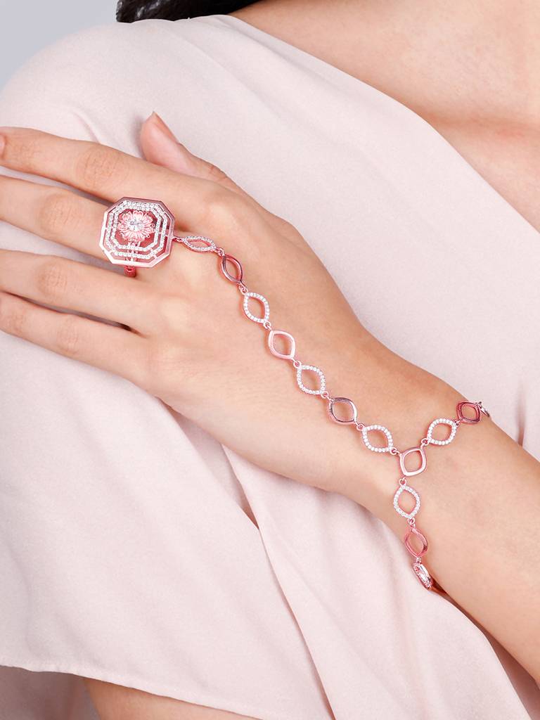 GIVA 925 Sterling Silver Rose Gold Sunflower Octagon Haathphool