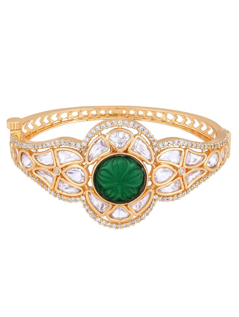 Gold Brass Polished Onyx Zirconia Green Kundan Polki Bracelets : HRBR10