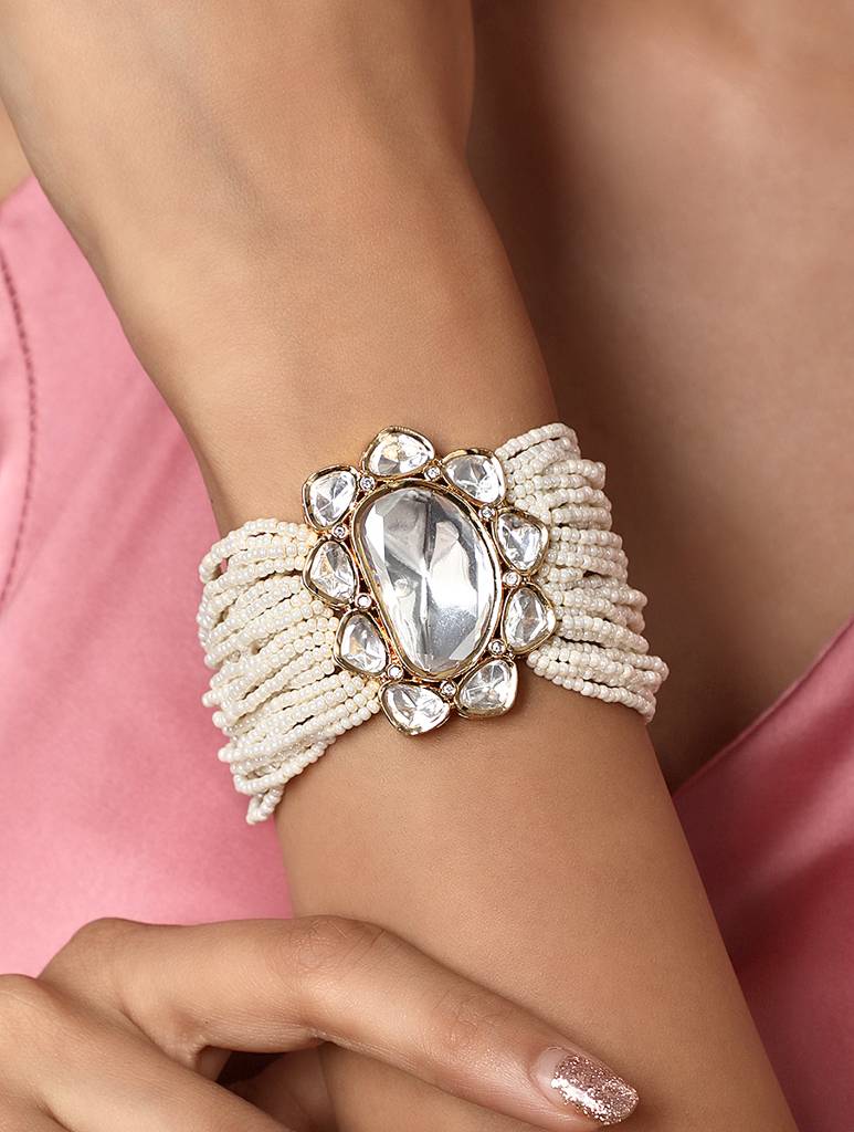 Gold Brass Polished Kundan Polki Bracelets Brass Gold