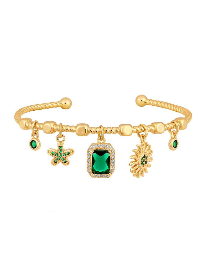Gold Brass Polished Zirconia Charm Bracelet : HRBR23