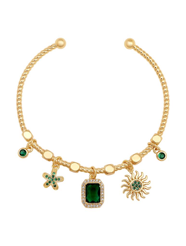 Gold Brass Polished Zirconia Charm Bracelet : HRBR23