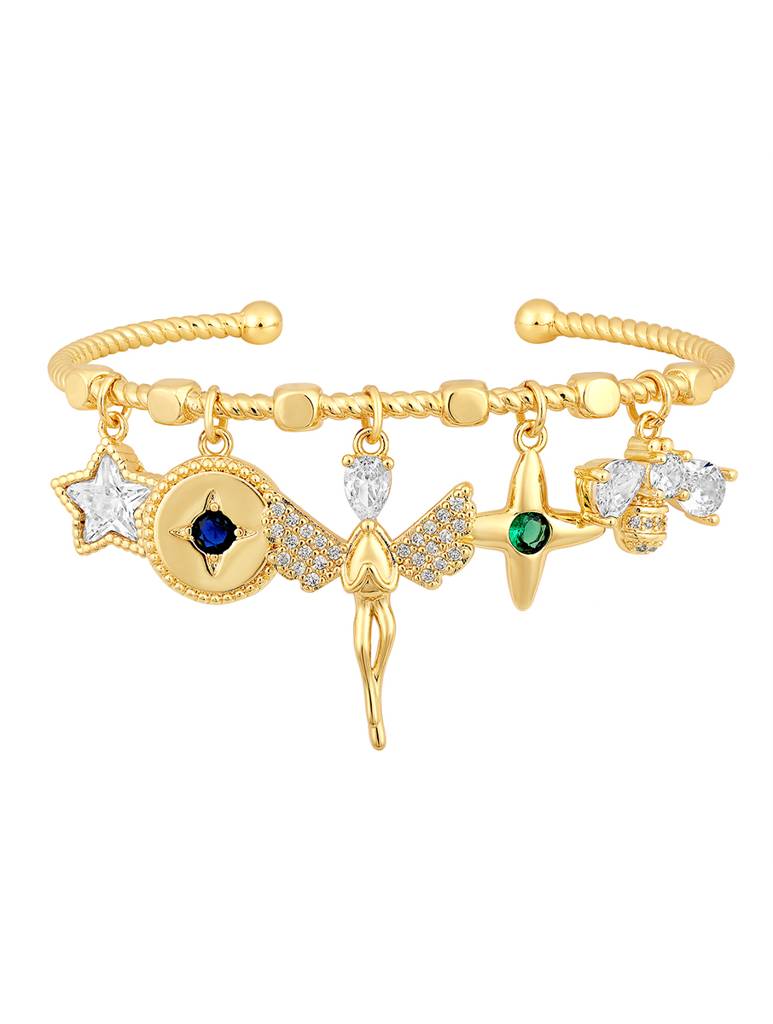 Gold Brass Polished Zirconia Charm-Bracelet : HRBR24