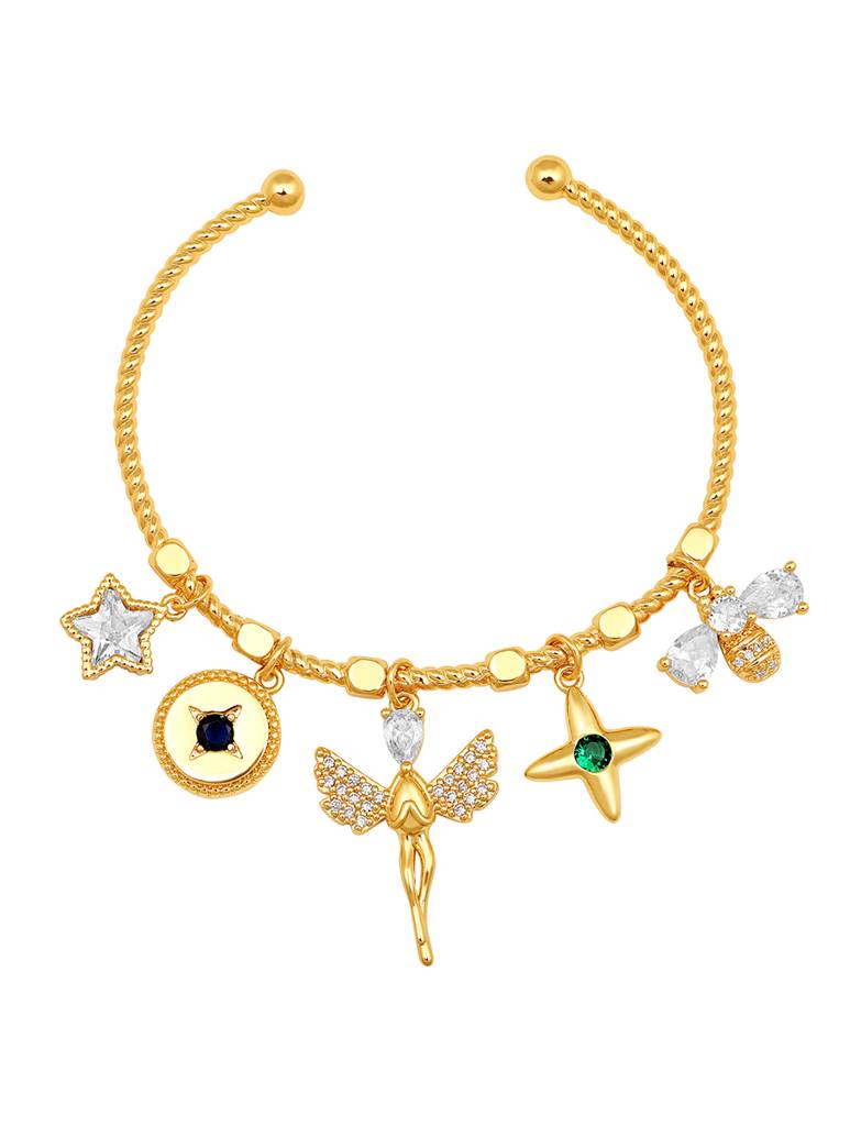 Gold Brass Polished Zirconia Charm-Bracelet : HRBR24