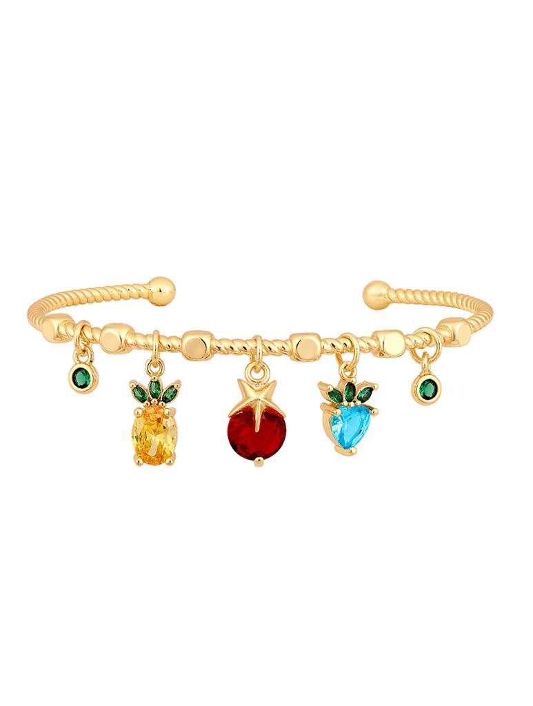 Gold Brass Polished Zirconia Fruit Charm Bracelet : HRBR25