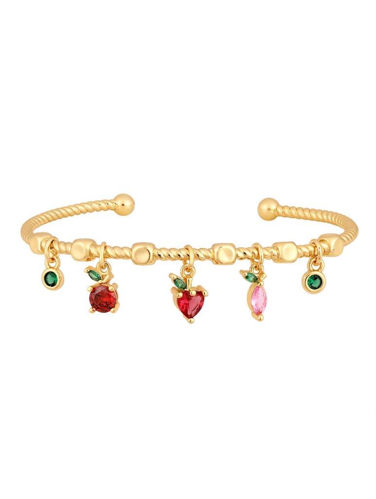 Gold Brass Polished Zirconia Fruit-Charm Bracelet : HRBR26