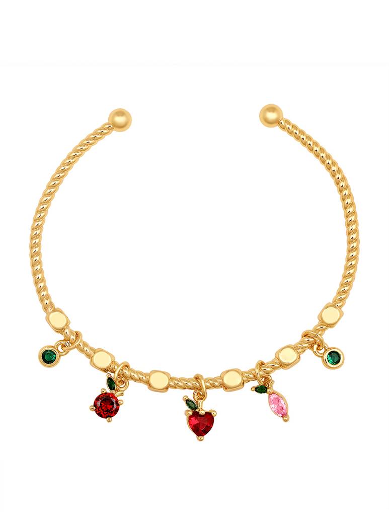 Gold Brass Polished Zirconia Fruit-Charm Bracelet : HRBR26