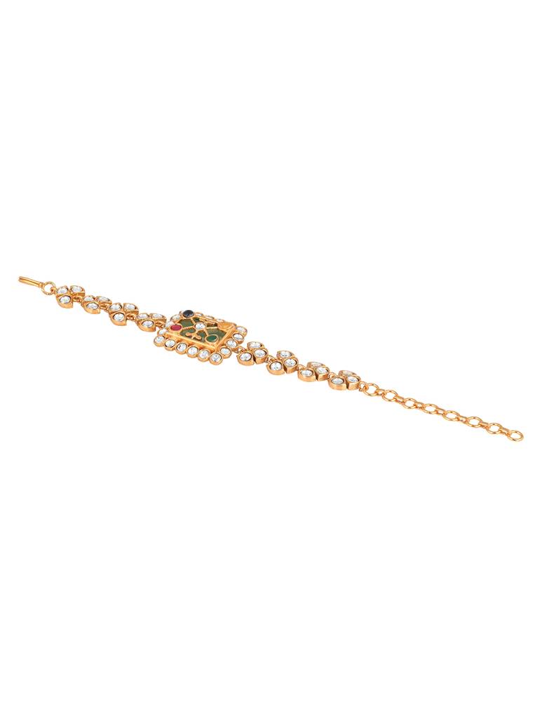 Gold Brass Polished Onyx Kundan Polki Bracelet : HRBR29