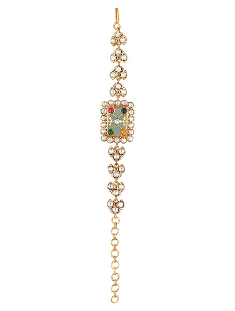 Gold Brass Polished Onyx Kundan Polki Bracelet : HRBR29