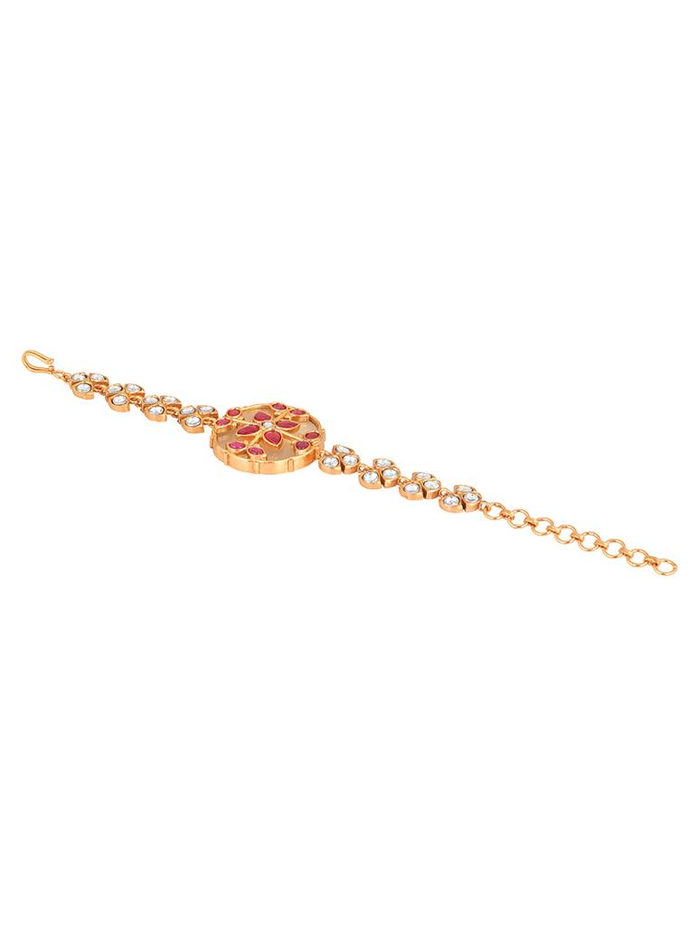 Gold Brass Polished Onyx Kundan-Polki Bracelets : HRBR33