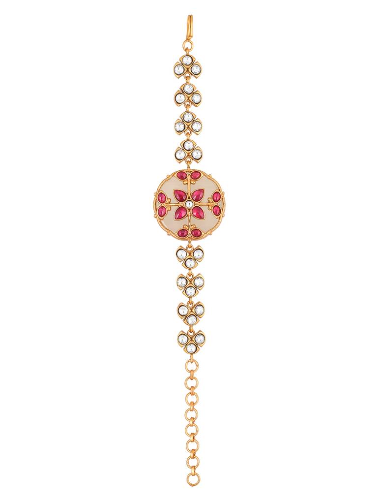 Gold Brass Polished Onyx Kundan-Polki Bracelets : HRBR33