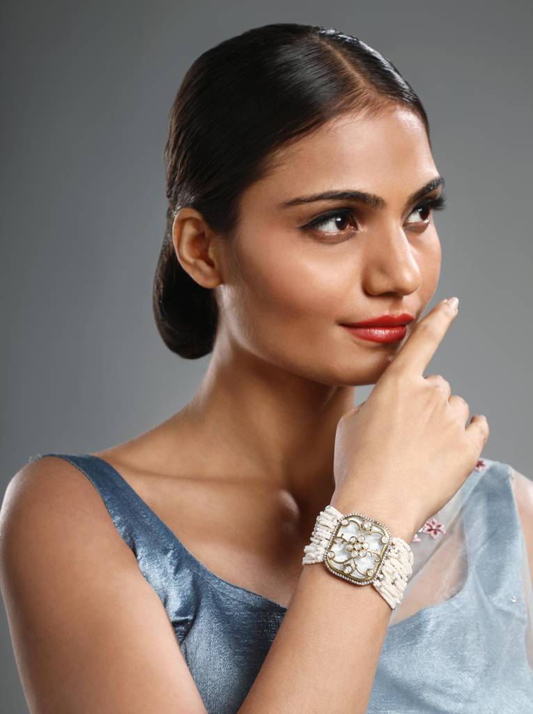 Gold Brass Polished Kidiya Pearl Kundan Polki Bracelet : HRBR35