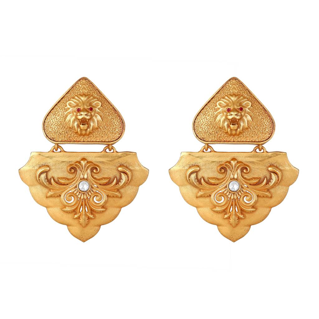 Gold Polished Drop Earrings : HRER-149