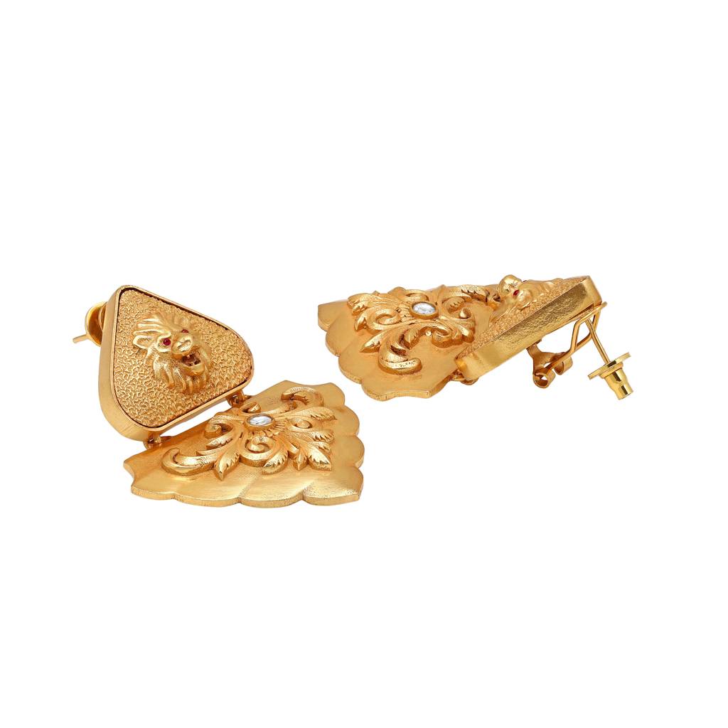 Gold Polished Drop Earrings : HRER-149