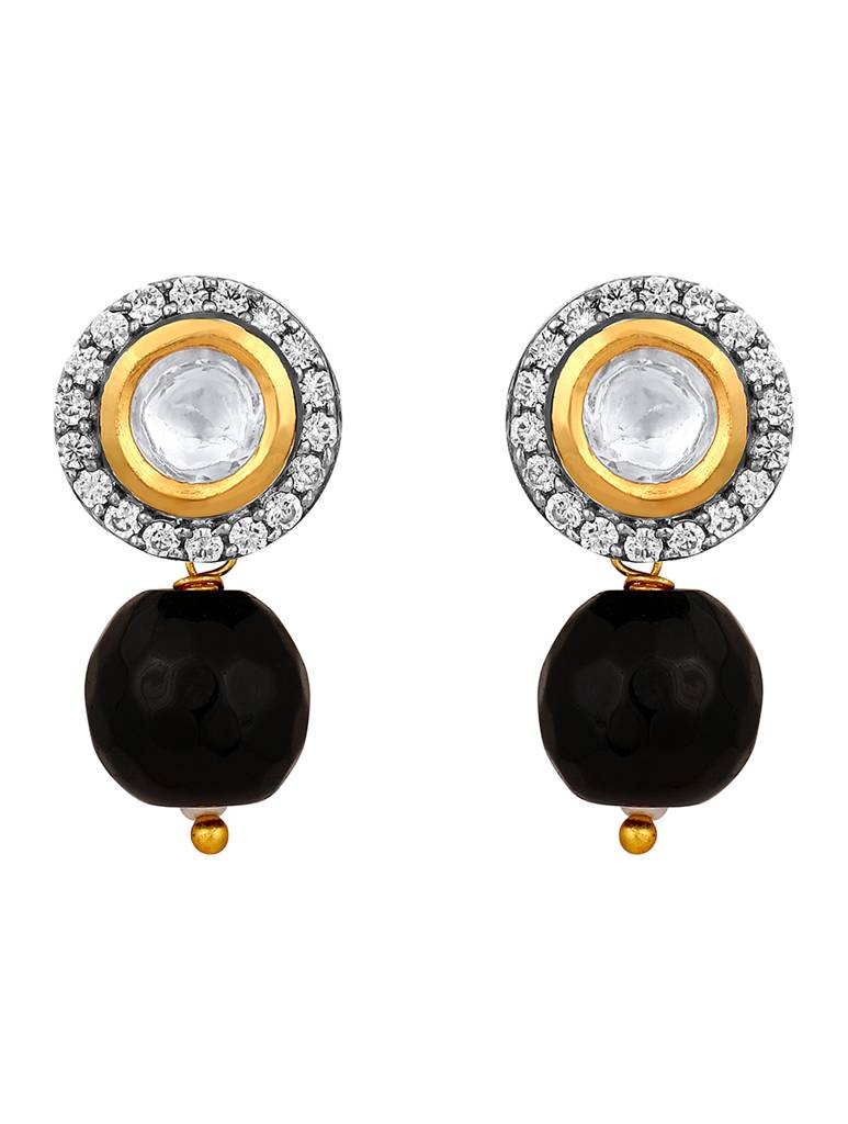 Gold Polished Agate Kundan Polki Drops : HRER163