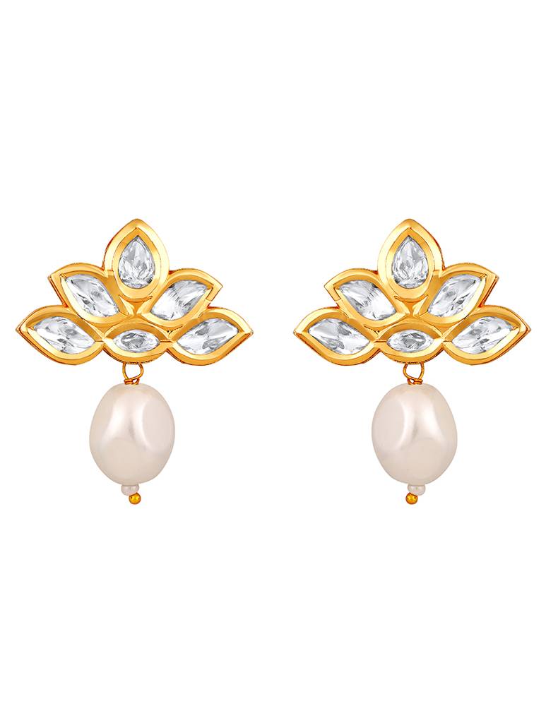 Gold Polished Pearl Kundan Polki Earrings : HRER164
