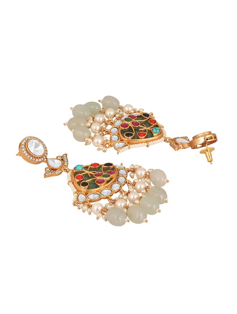 Gold-Polished Mosanite Zirconia Kundan Polki Earrings : HRER175