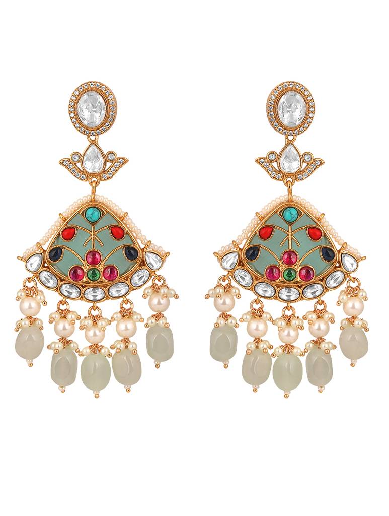 Gold-Polished Mosanite Zirconia Kundan Polki Earrings : HRER175