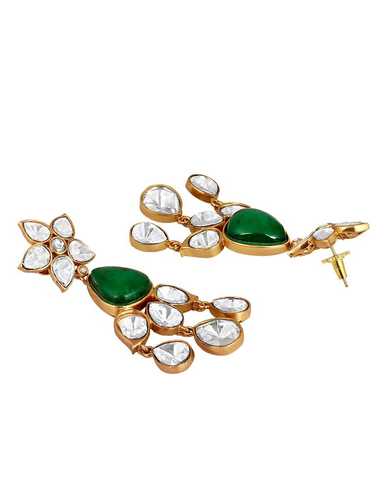 Gold Polished Mosanite Kundan Polki-Statement Earrings : HRER176
