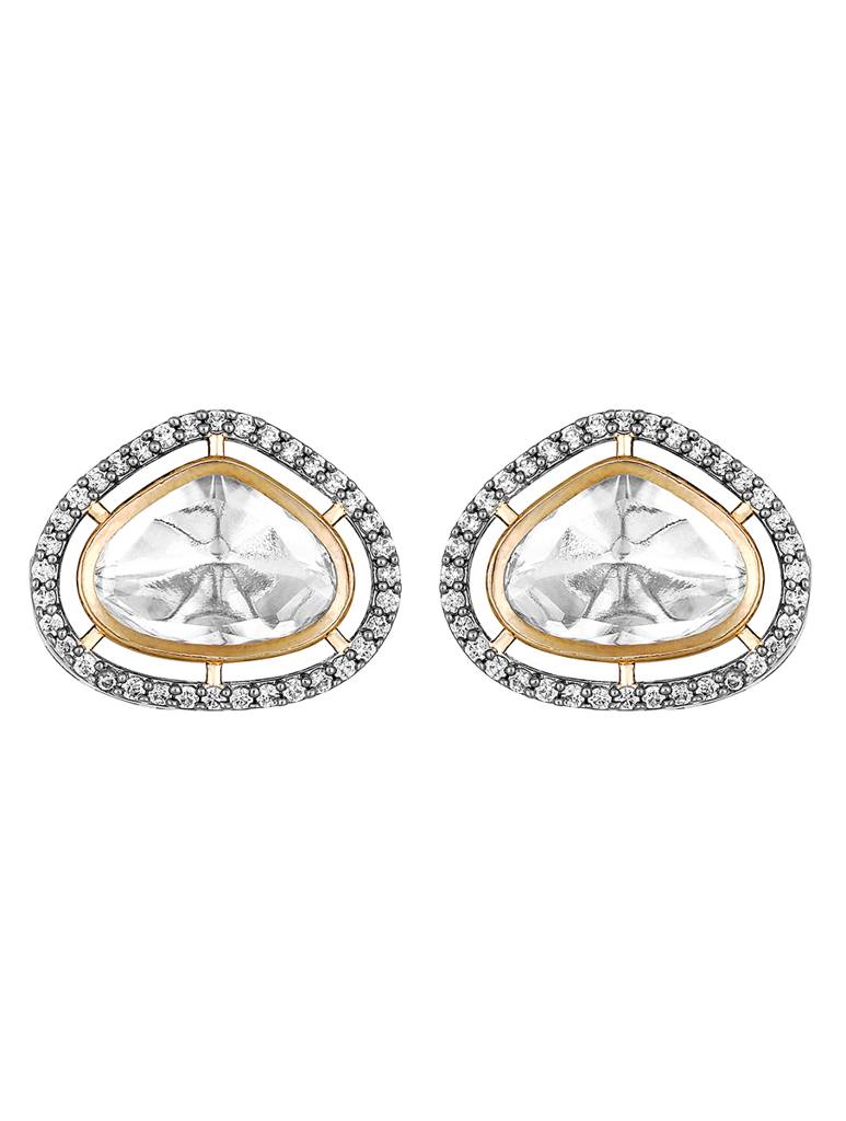 Gold Brass Finish Italian Crystal Kundan Polki Jewellery Sets : HRNS237