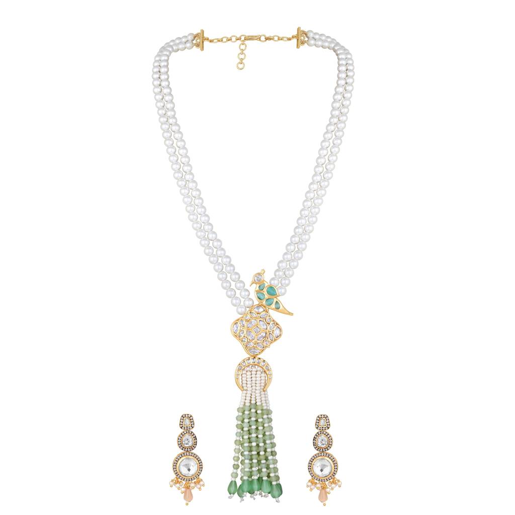 Micron Gold Polish Onyx Kidiya Pearl Mosanite Necklaces : HRNS-242