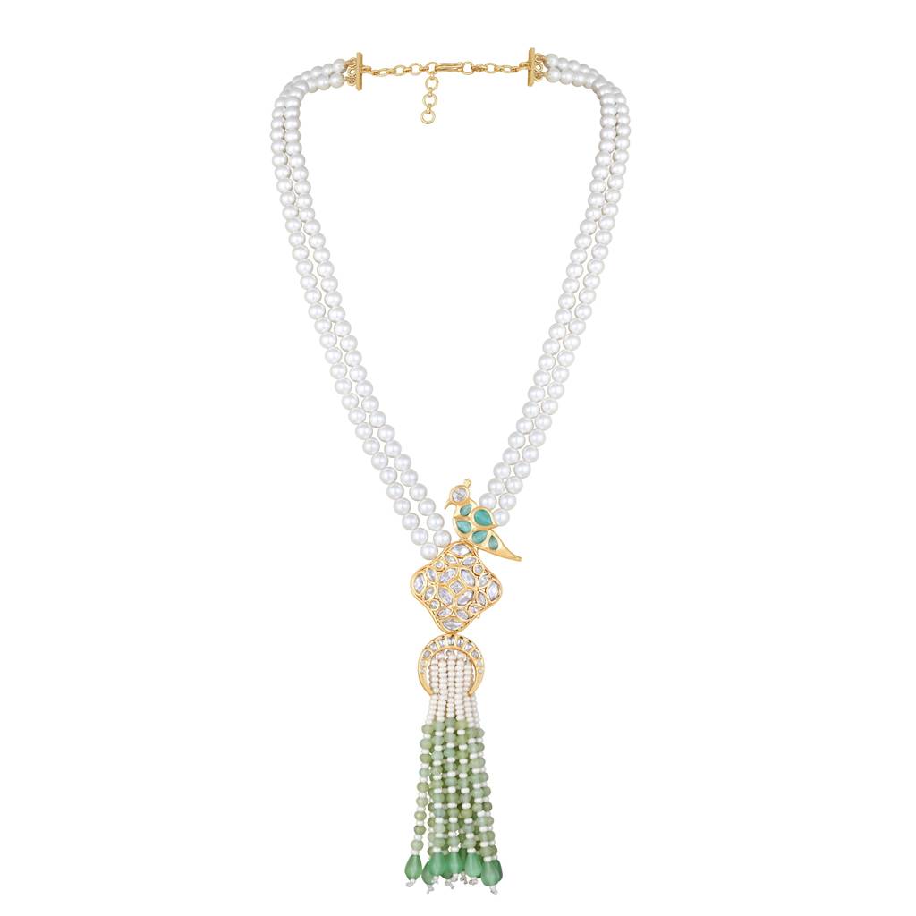 Micron Gold Polish Onyx Kidiya Pearl Mosanite Necklaces : HRNS-242