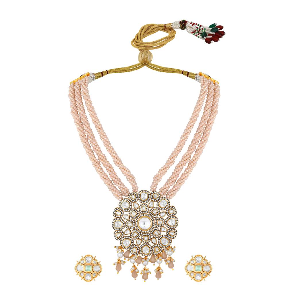 Micron Gold Polish Agate Pearl Jewellery Sets : HRNS-246