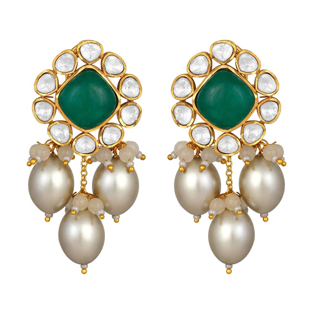 Micron Gold Polish Agates Pearl Jewellery Set : HRNS-248