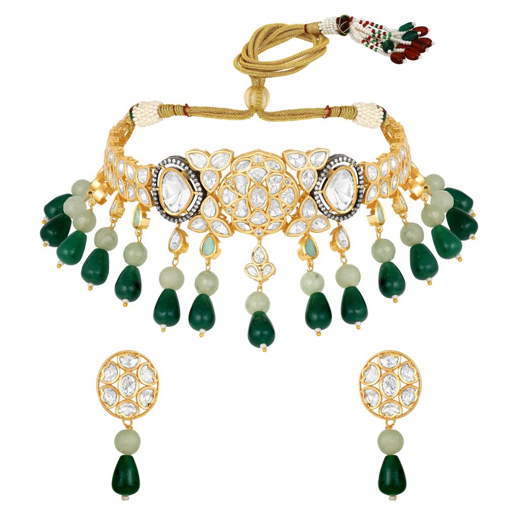 Micron Gold Polish Onyx Mosanite Jewellery-Set : HRNS-249
