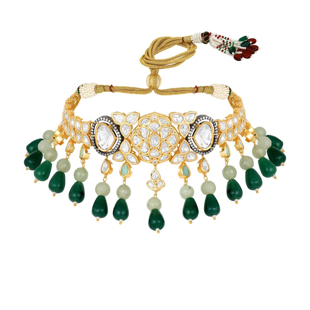 Micron Gold Polish Onyx Mosanite Jewellery-Set : HRNS-249