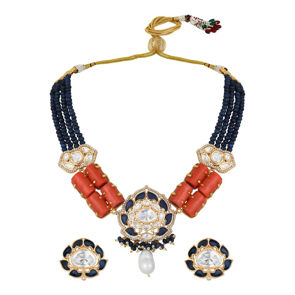 Micron Gold Polish Agates Cz Jewellery Set : HRNS-252