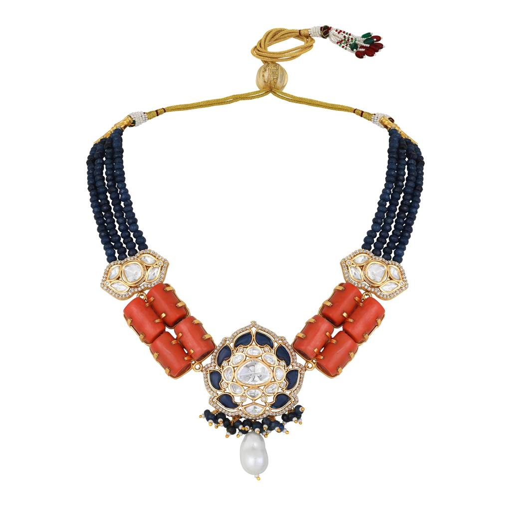 Micron Gold Polish Agates Cz Jewellery Set : HRNS-252