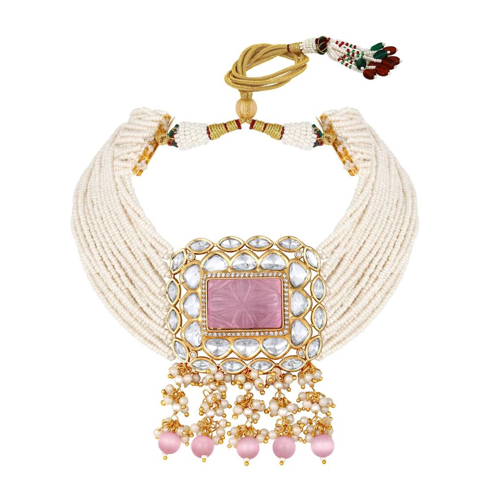 Micron Gold Polish Quartz Pearl Jewellery Set : HRNS-253