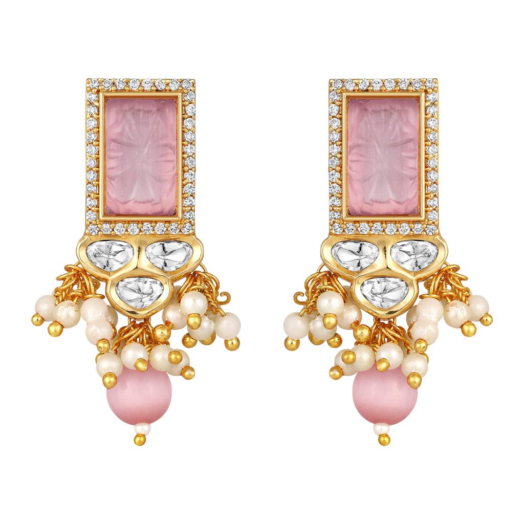 Micron Gold Polish Quartz Pearl Jewellery Set : HRNS-253
