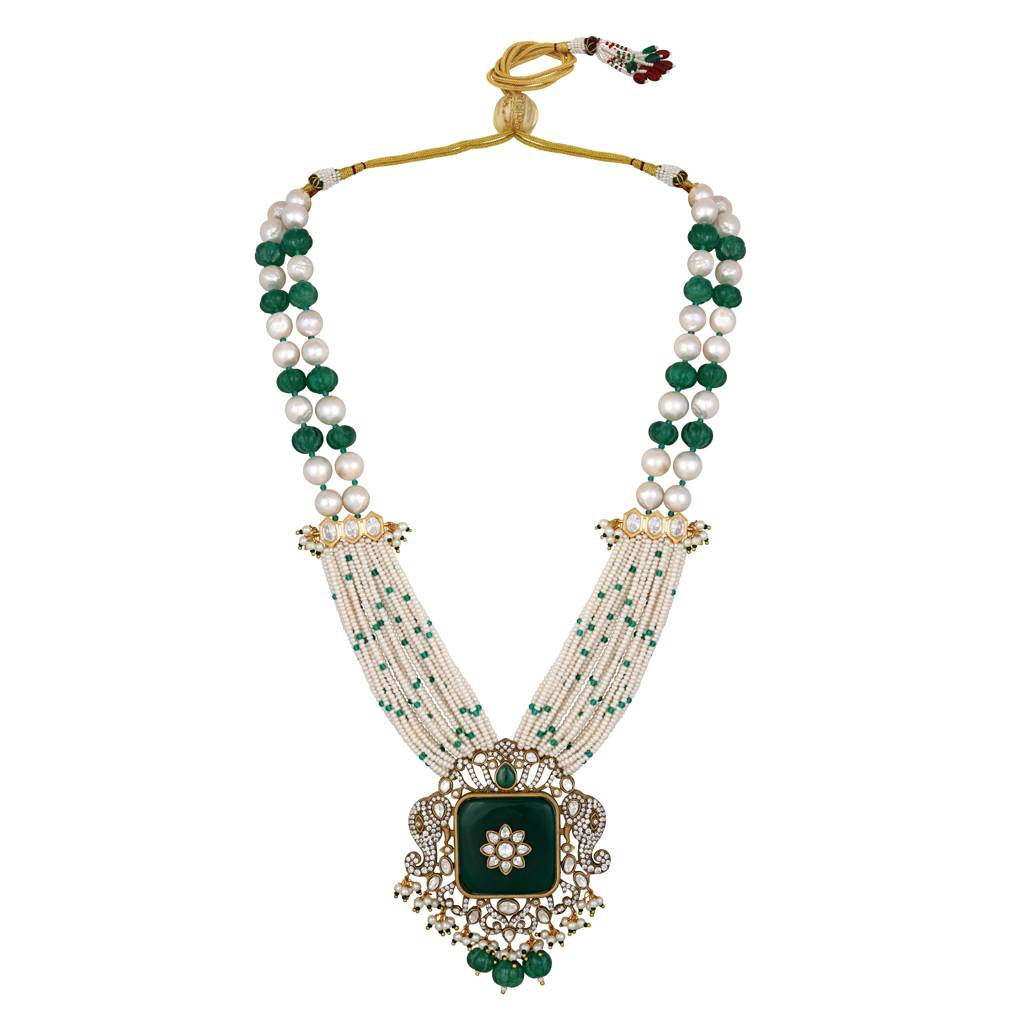 Micron Gold Polish Onyx-Mosanite Necklaces : HRNS-254