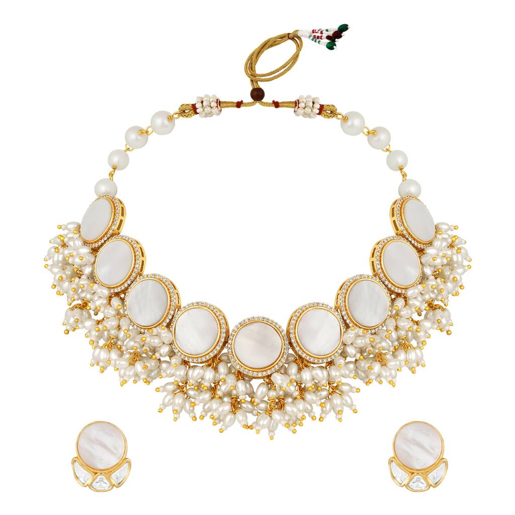 Micron-Gold Polish Shell Pearl Jewellery Sets : HRNS-255