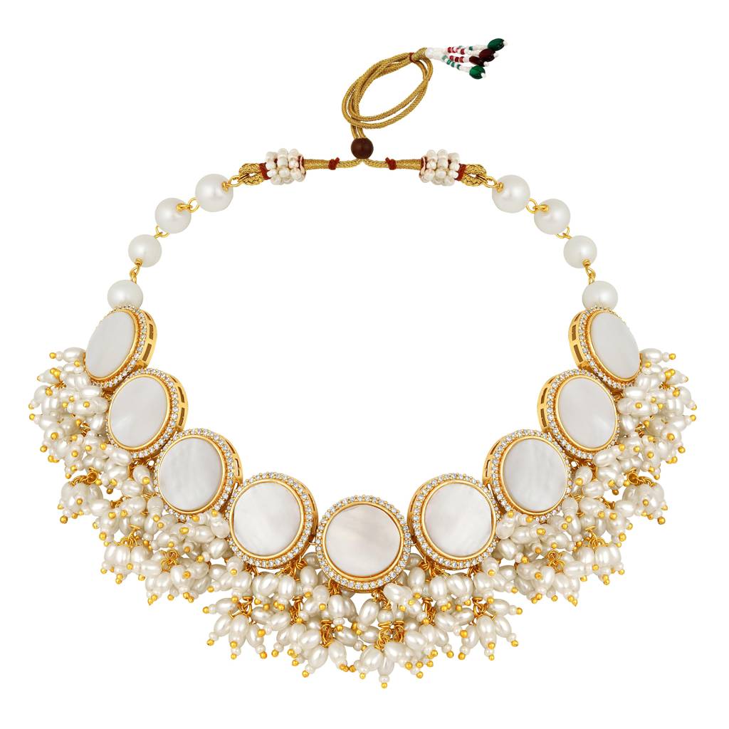 Micron-Gold Polish Shell Pearl Jewellery Sets : HRNS-255