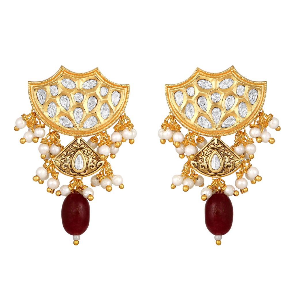 Micron Gold Polish Kundan Polki Onyx Mosanite Necklaces : HRNS-257