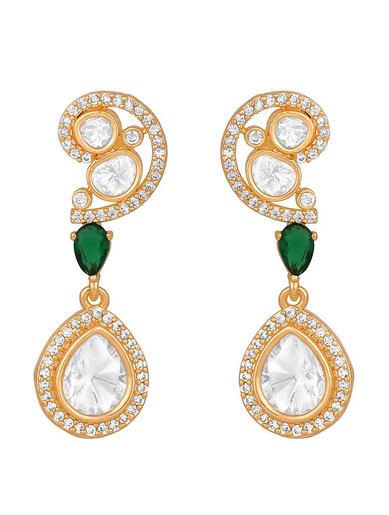 Gold Polished Brass Mosanite Kundan Polki Pendant Set : HRNS259